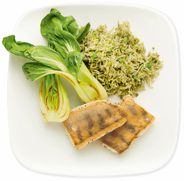 Zander with green vegetable rice, bok choy and moringa powder 10325968
